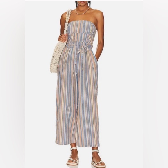 NWOT FP Roaming Shores strapless jumpsuit stripes barrel legs size‎ pocket XS - Picture 5 of 13